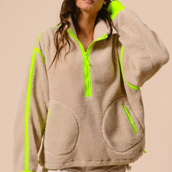 BiBi Contrast‎ Edge Half Zip Up Sherpa Jacket - Picture 2 of 9